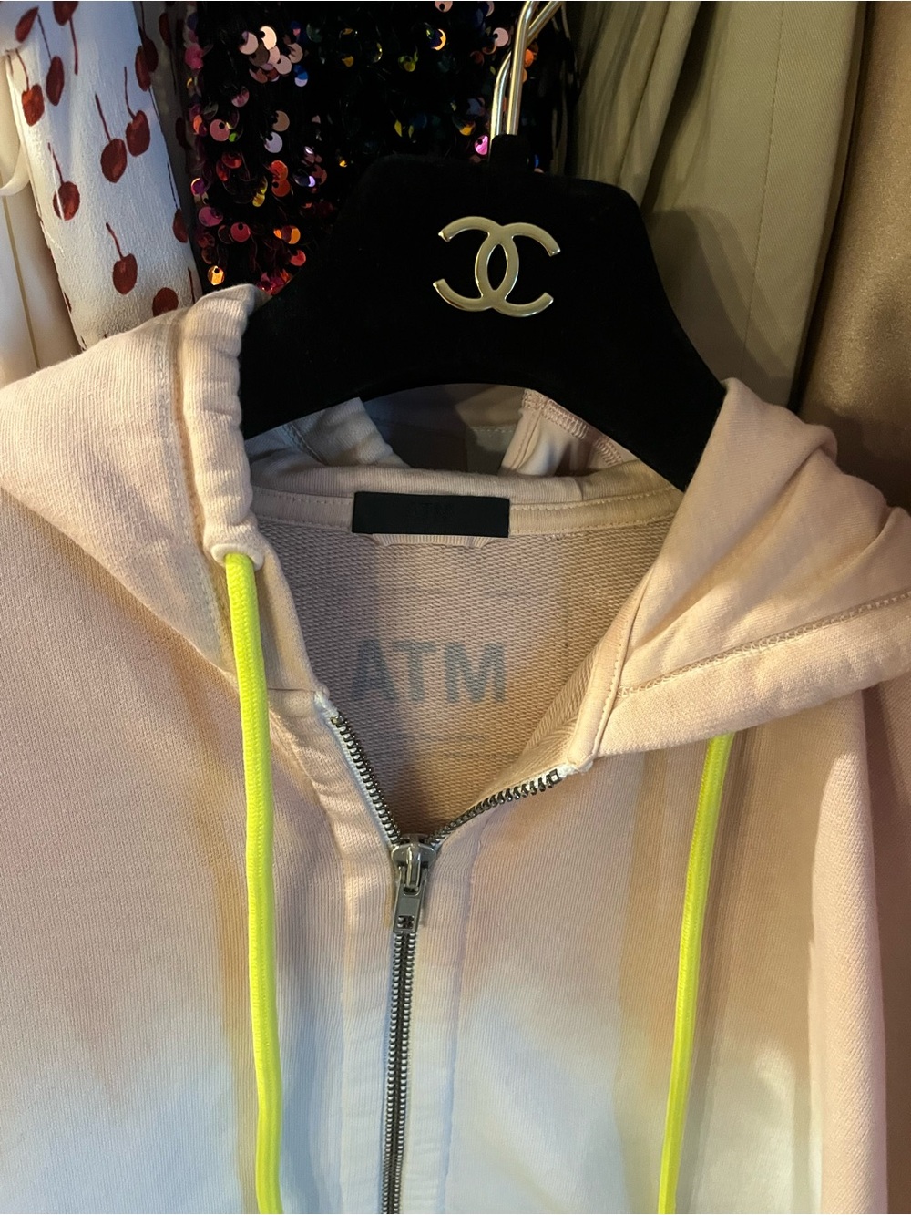 ATM Zip Hoodie with Neon Yellow Drawstrings size M/L 💚💚